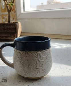 ماگ سرامیکی 1 عددی بدنه گلدار داخل سرمه ای