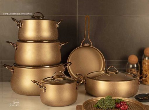 سرویس قابلمه 11 پارچه دورو طلایی بی وی کی کد 714511 بازار شوش تهران