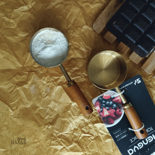 پیمانه فلزی طلایی شیرینی پزی دسته چوبی شنگیا بازار شوش تهران