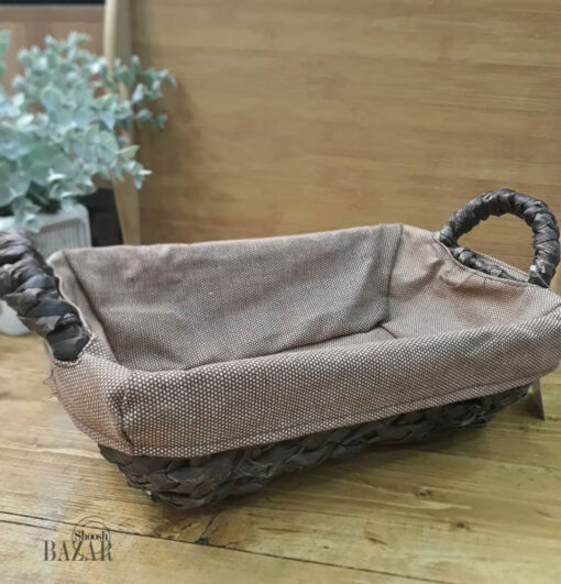 سبد حصیری داخل پارچه ای کرم قهوه ای در فروشگاه اینترنتی بازار شوش