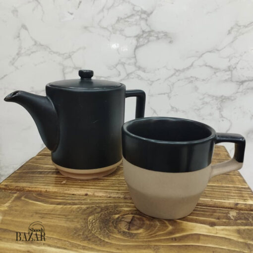 ست قوری و فنجان مشکی 2 رنگ سرامیک در فروشگاه اینترنتی بازار شوش